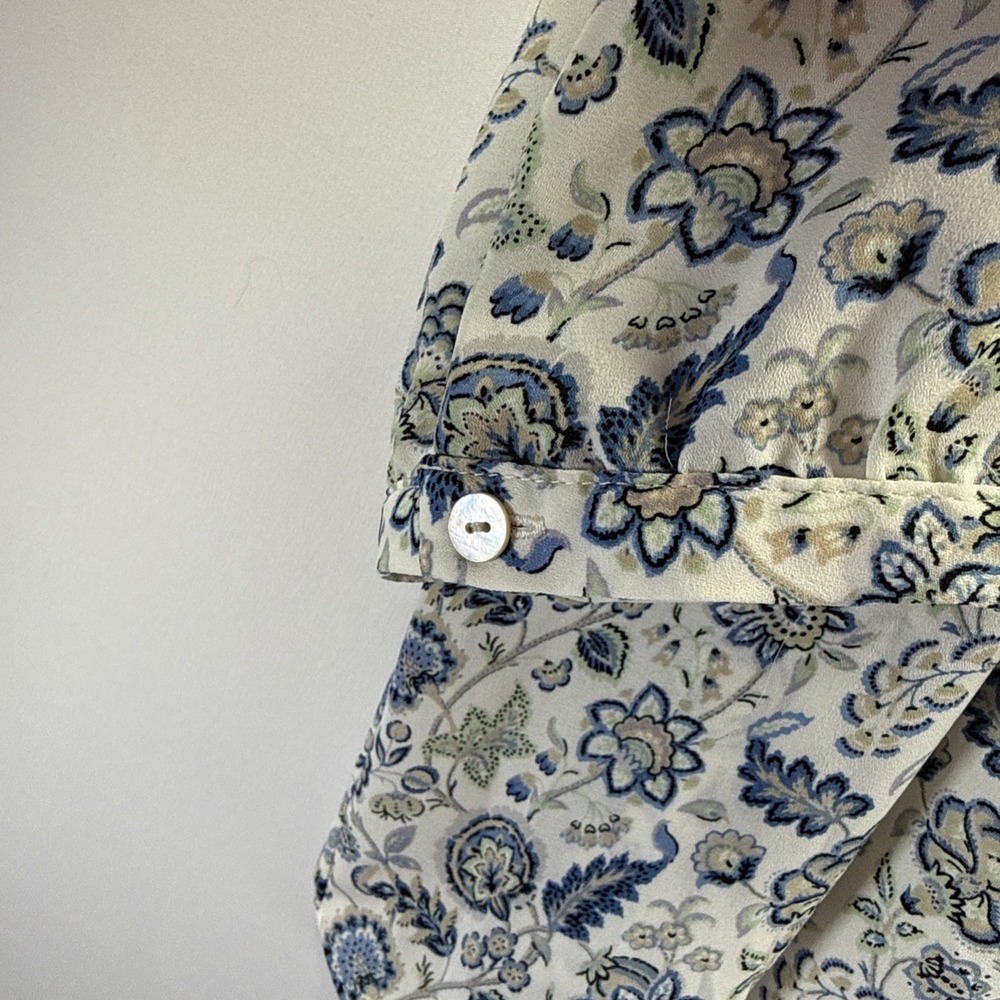 Rose & Olive Women's Top Size Large Blue Green Floral 3/4 Sleeve Bohemian V Neck - Picture 5 of 10